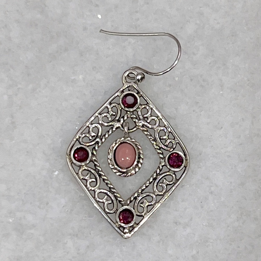Oregon Peach Opal Orissa Rhodolite Garnet Accented Sterling Silver Dangle… - Picture 4 of 9